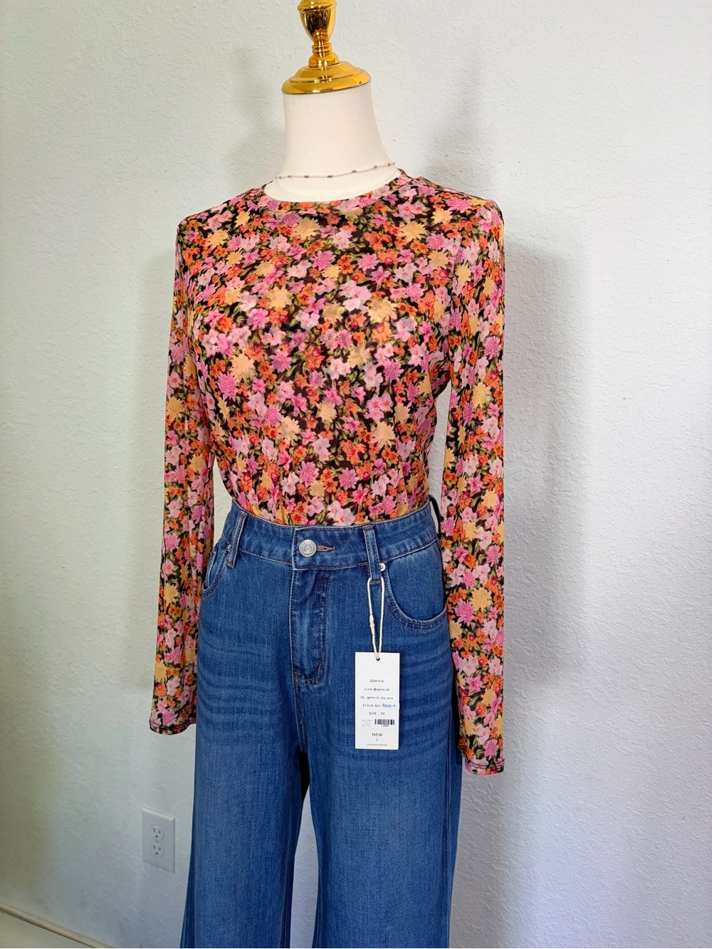 INC International Concepts Floral Mesh Tunic Top in Pink, Yellow & Green